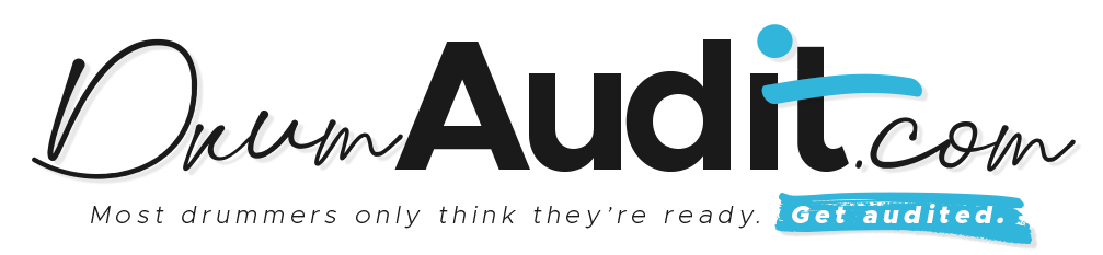 DrumAudit.com Logo Drum audit logo text with a dotted i and a crossed t